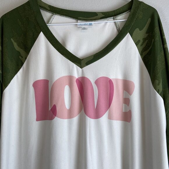 EUC Dream pajama Set White Grn Camo LOVE Btms Elastic Waist Pckts Sz XL - Picture 2 of 16